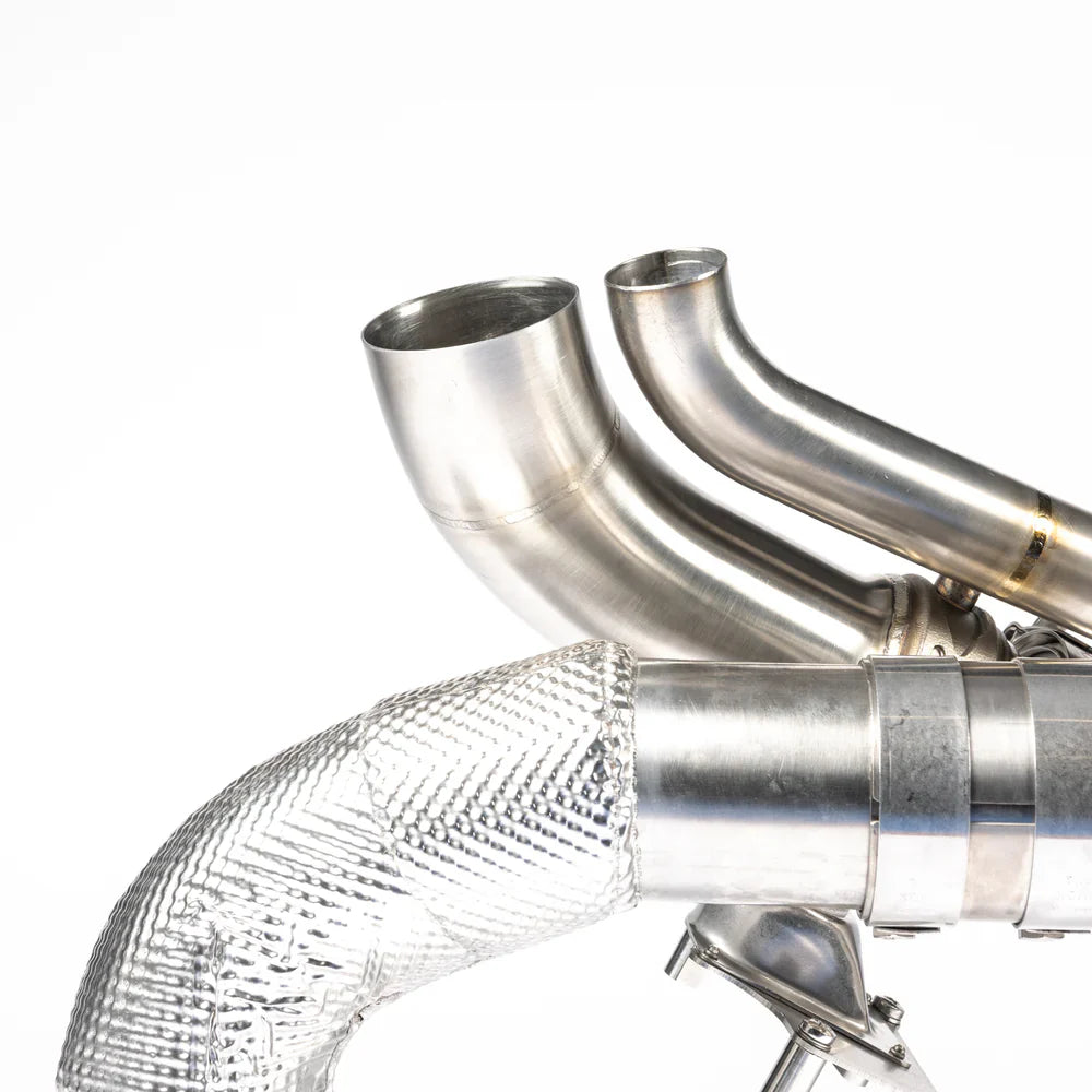 JCR | Porsche 992 CARRERA / TURBO TITANIUM RACE PIPE (VALVED / HEAT SHIELDED CAT DELETES)
